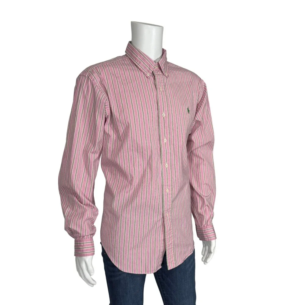 Polo Ralph Lauren Mens‎ XL Classic Fit Pink Green Striped Button Down Shirt